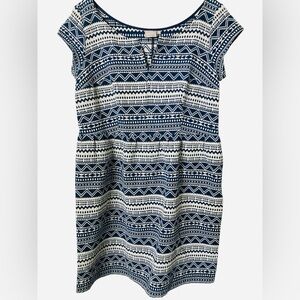 Eshakti Dress Size 1X 18W Aztec Blue White Stripes Boho Portrait Collar